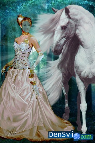 Романтический женский костюм Фотошоп - Белая лошадь