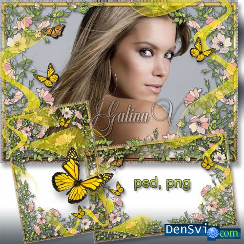 Рамки Photoshop - Жёлтые бабочки