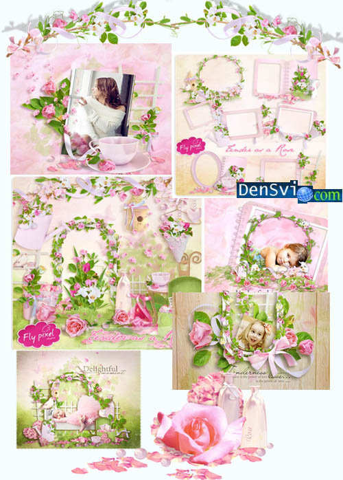 Цветочные скрап-наборы - Роз розовых очарование