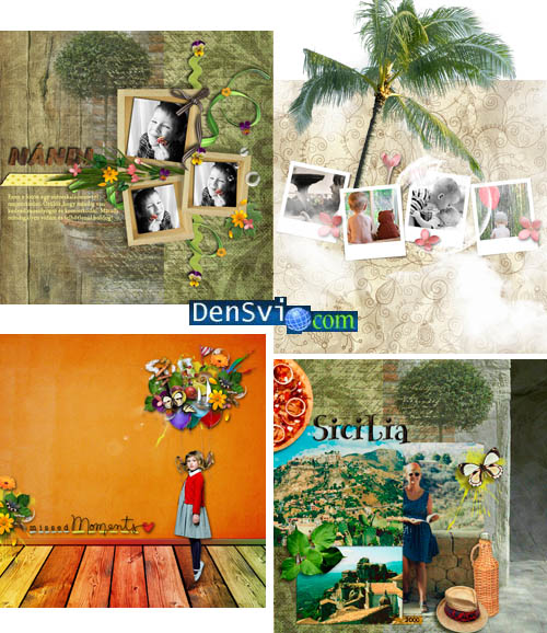 Страницы с примерами летнего скрап-набора фотоколлаж