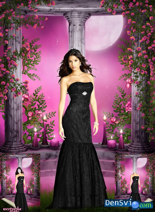 Шаблон Фотошоп - Красавица в тёмном вечернем платье