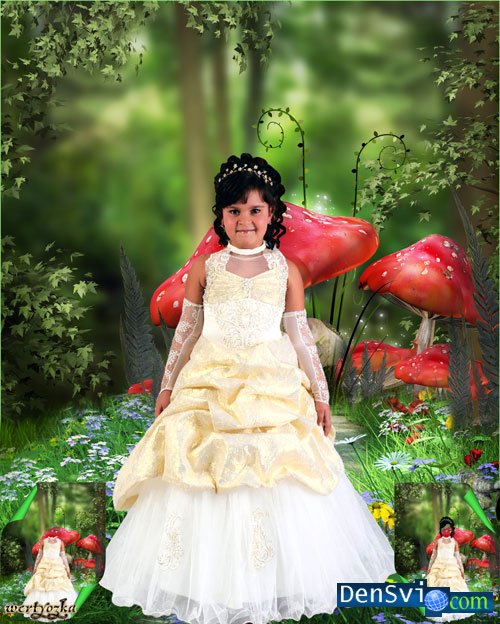 Детский шаблон Фотошоп - костюм для фотомонтажа - Лесная принцесса