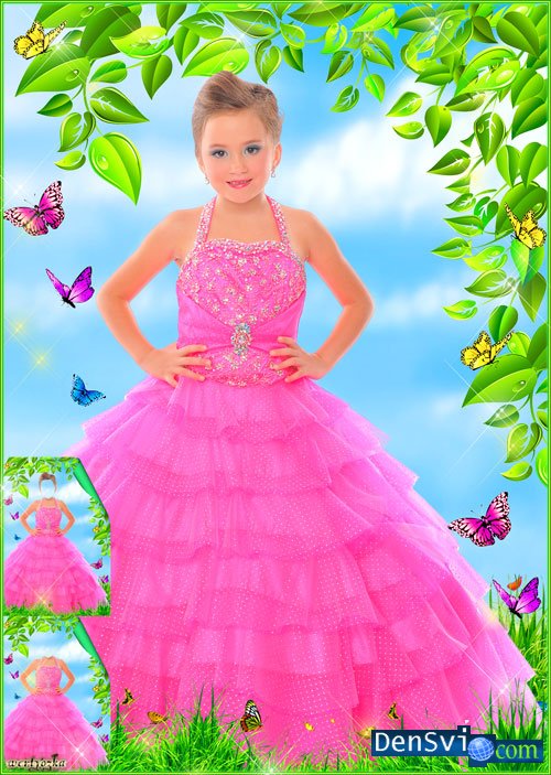 Детский шаблон, костюм Фотошоп девочке - Розовое платьице