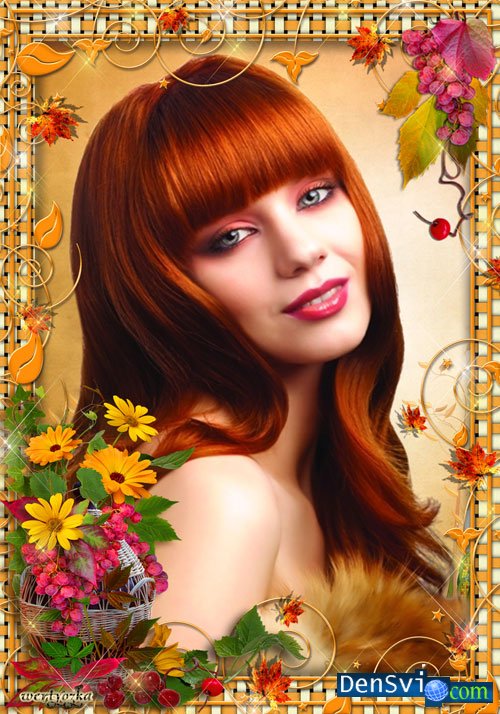 Рамка Фотошоп - Рыжая красавица Осень