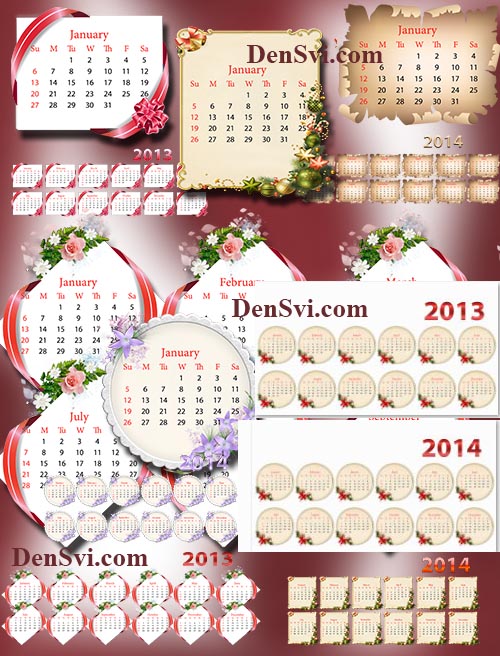 Календарная сетка 2013, 2014 - Девять дизайнов