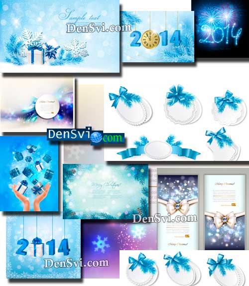 Новогодние открытки - Голубая хвоя - Вектор