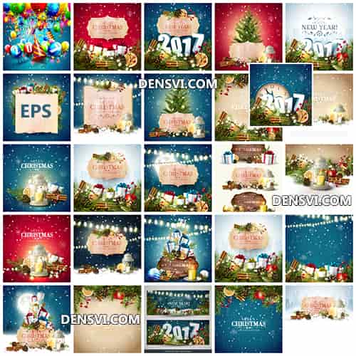 Новогодние открытки 44 EPS бесплатно. Christmas cards