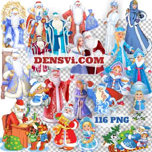 Дед Мороз и Снегурочка нарисованный клипарт PNG